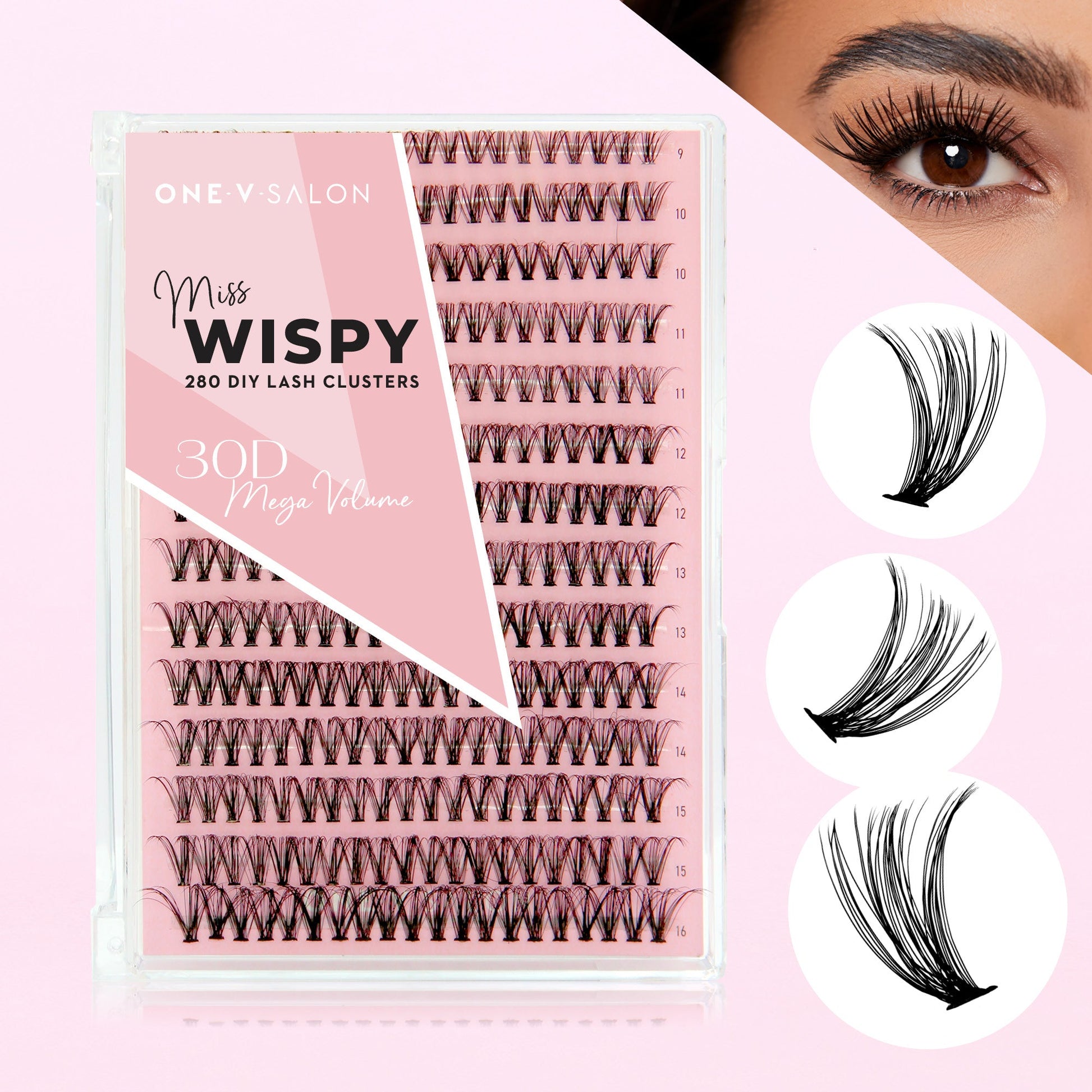 DIY Lash Cluster Kit - 30D Mega Volume - 280 Cluster Lashes False Eyelashes One V Salon 30D C Curl