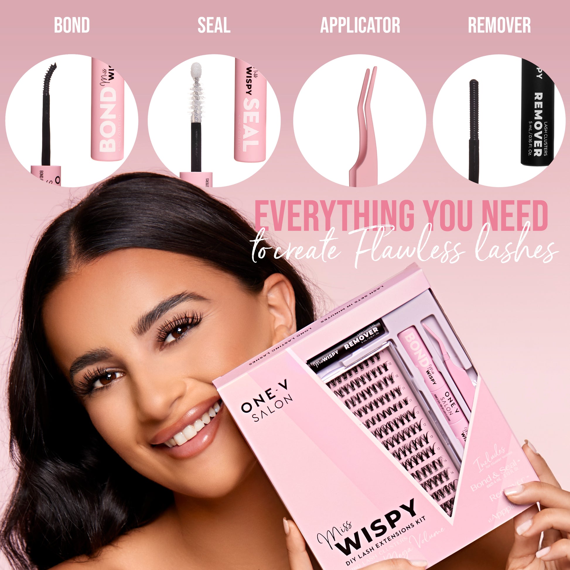 DIY Lash Cluster Kits - 30D Mega Volume Complete Kit (includes Bond & Seal, Applicator, Remover) False Eyelashes One V Salon