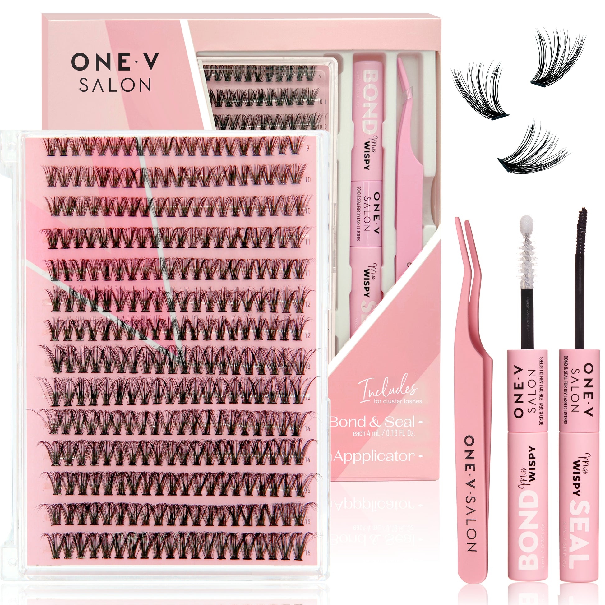 DIY Lash Cluster Kit - 40D Mega Volume Combo Kit (includes Bond & Seal, Applicator) False Eyelashes One V Salon