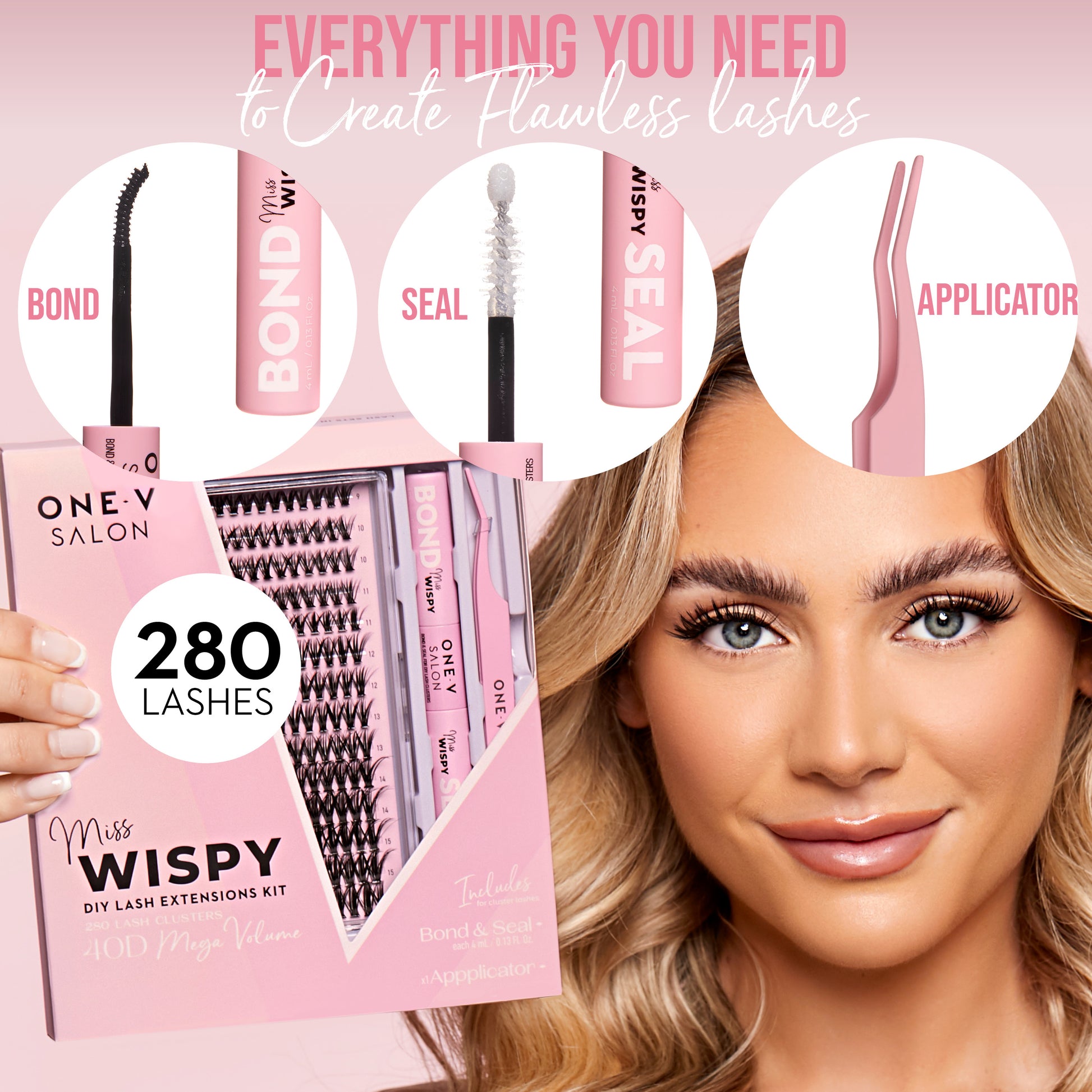 DIY Lash Cluster Kit - 40D Mega Volume Combo Kit (includes Bond & Seal, Applicator) False Eyelashes One V Salon