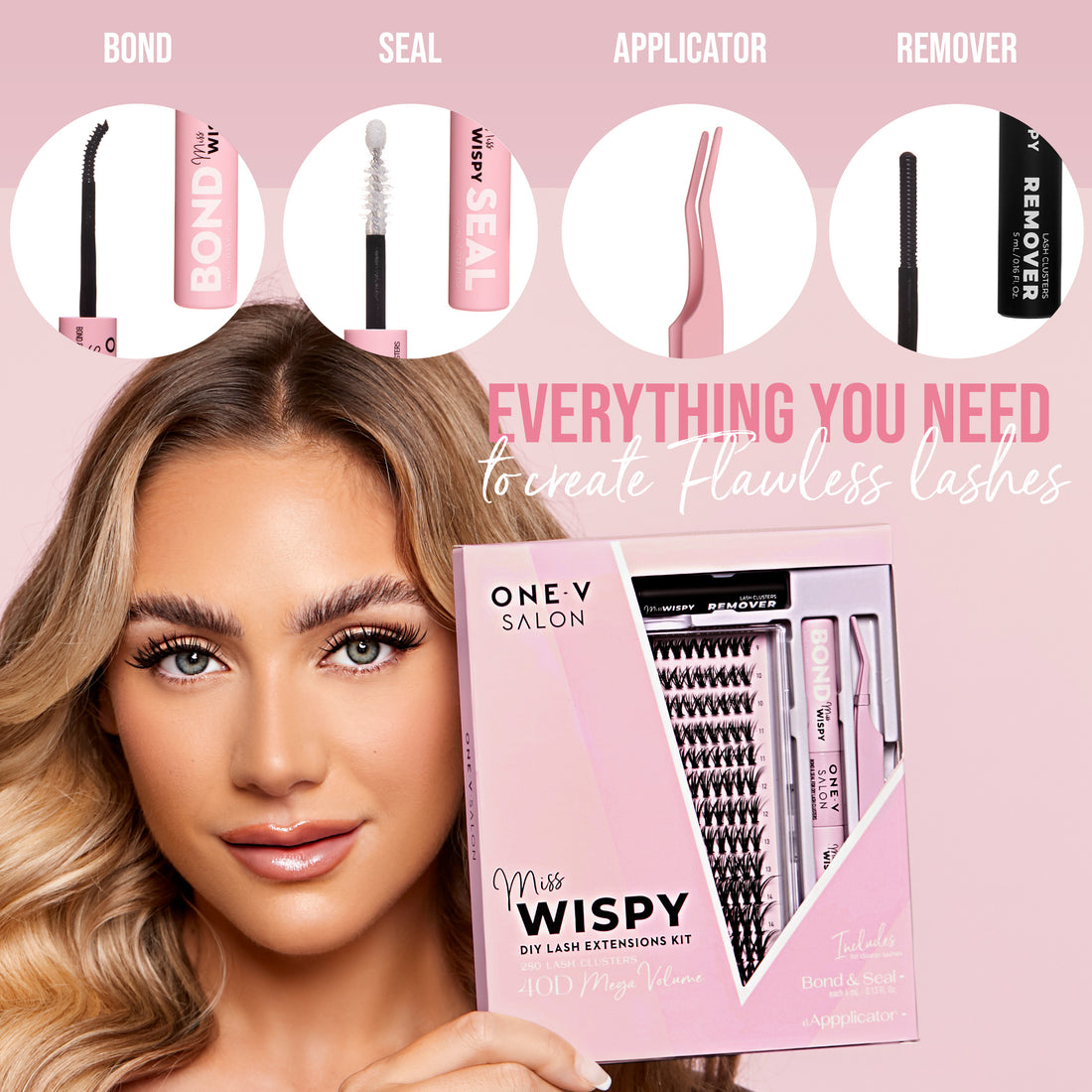 DIY Lash Cluster Kit - 40D Mega Volume Complete Kit (includes Bond & Seal, Applicator, Remover) False Eyelashes ONE V SALON