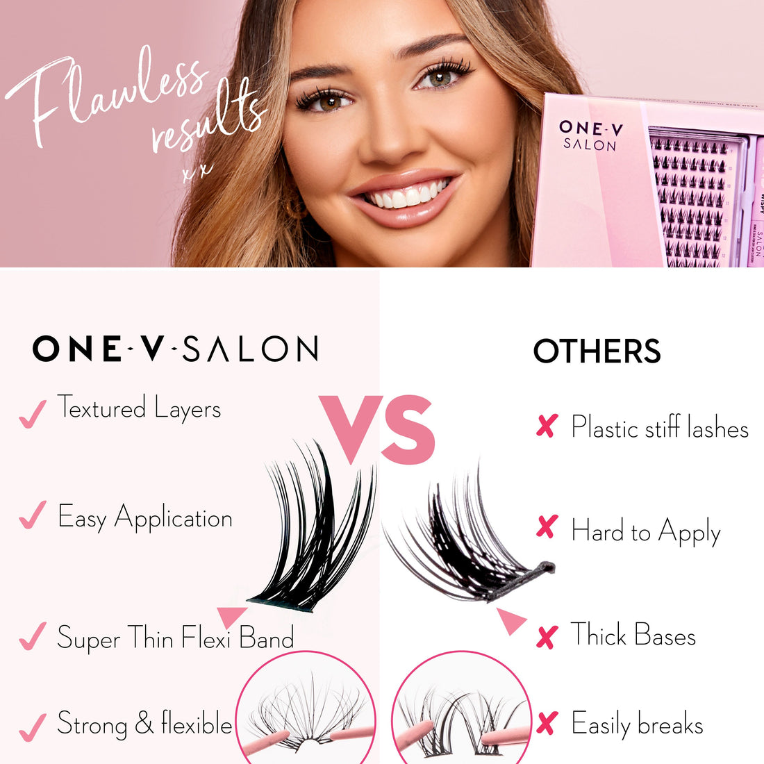 DIY Lash Cluster Combo Kit - Glam Wisp (Lashes, Bond & Seal, Applicator) False Eyelashes ONE V SALON