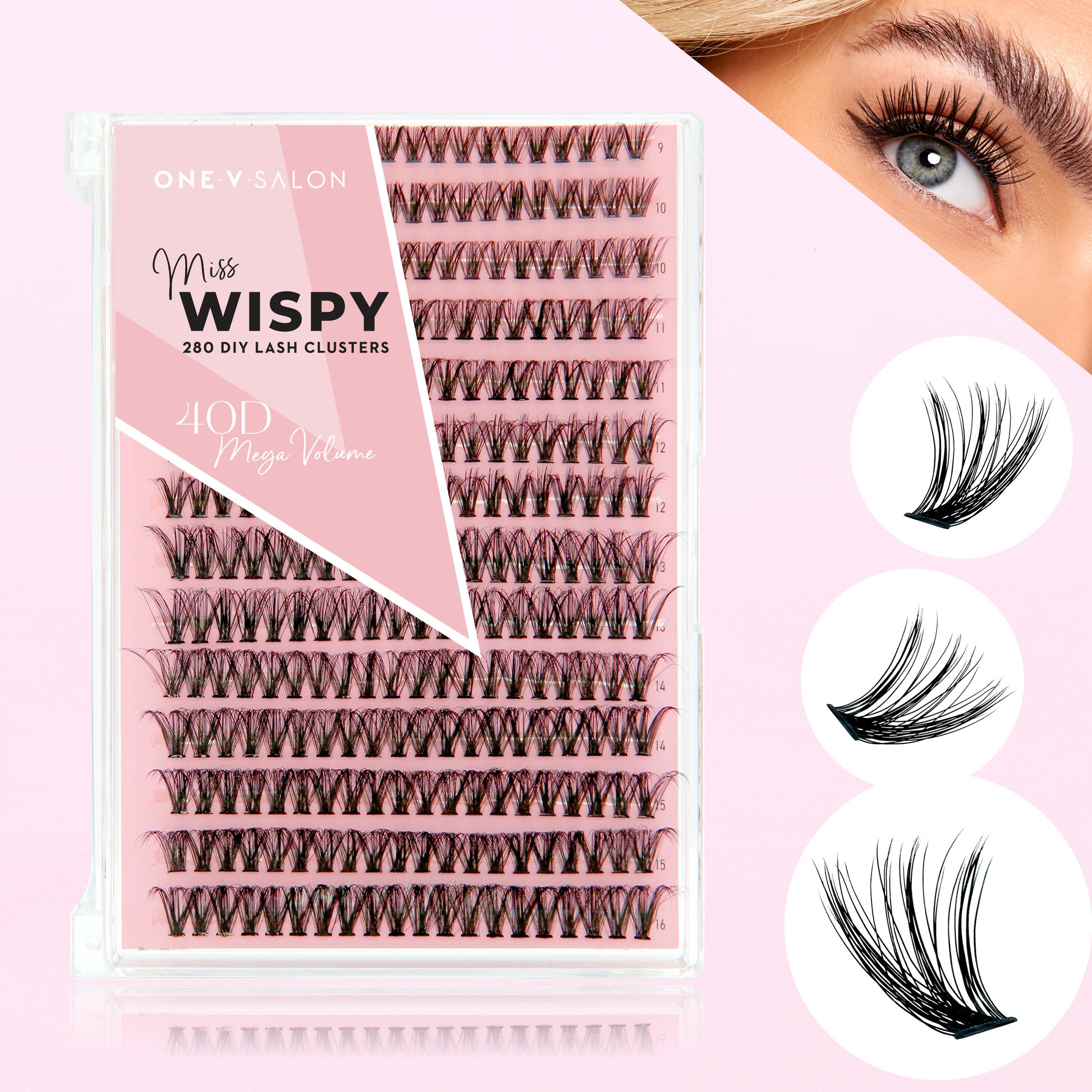 DIY Lash Cluster Kit - 40D Mega Volume - 280 Cluster Lashes False Eyelashes One V Salon
