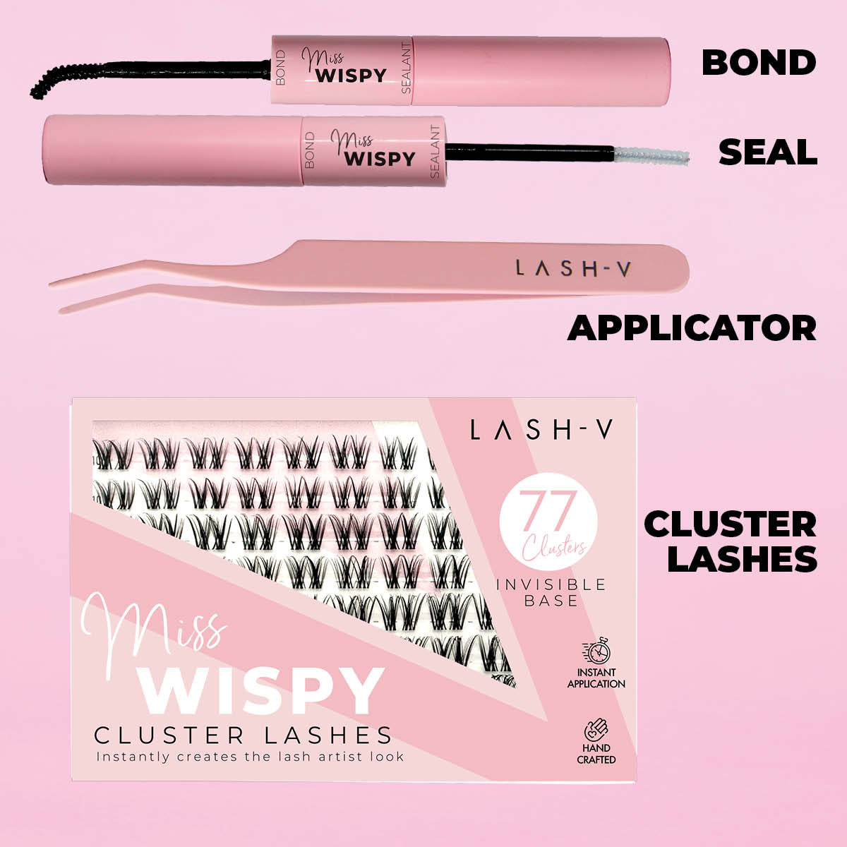 Miss Wispy Cluster Lashes - 77 Clusters Style 2 Pointed Wispies Complete Kit False Eyelashes One V Salon Style 2 - Pointed Wispies Complete Kit