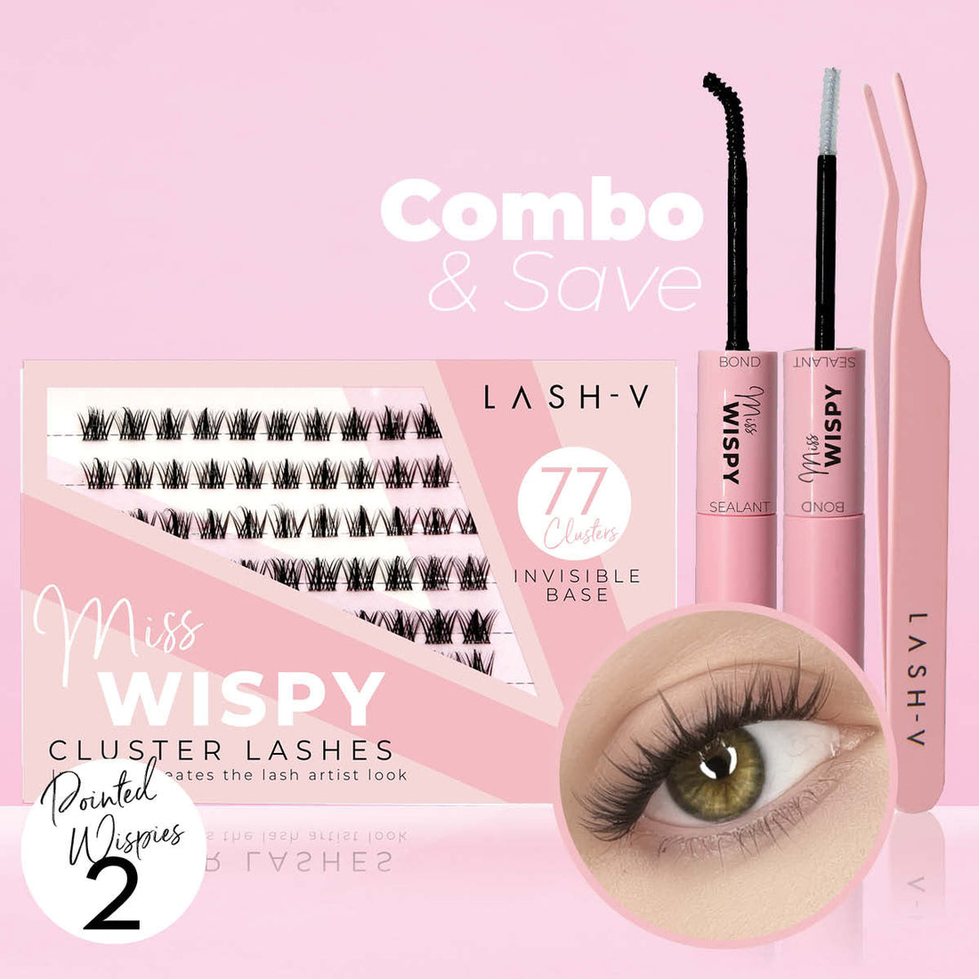 Miss Wispy Cluster Lashes - 77 Clusters Style 2 Pointed Wispies Combo Kit False Eyelashes One V Salon Style 2 - Pointed Wispies Combo Kit
