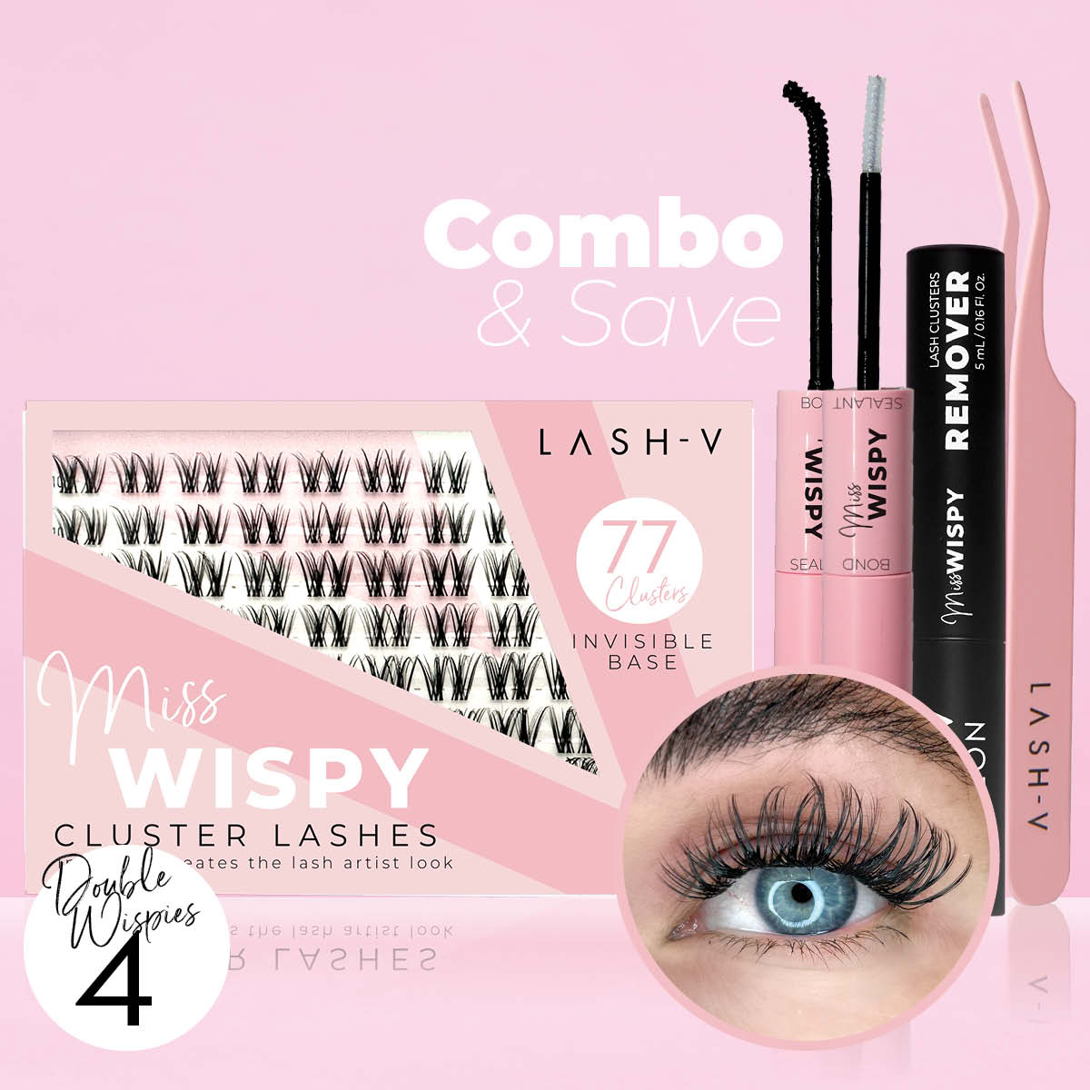 Miss Wispy Cluster Lashes - 77 Clusters Style 4 Double Wispies Complete Kit False Eyelashes One V Salon Style 4 - Double Wispies Complete Kit