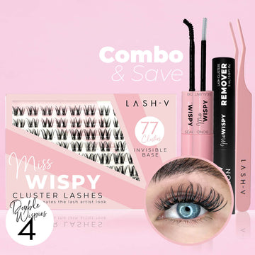 Miss Wispy Cluster Lashes - 77 Clusters Style 4 Double Wispies Complete Kit False Eyelashes One V Salon Style 4 - Double Wispies Complete Kit