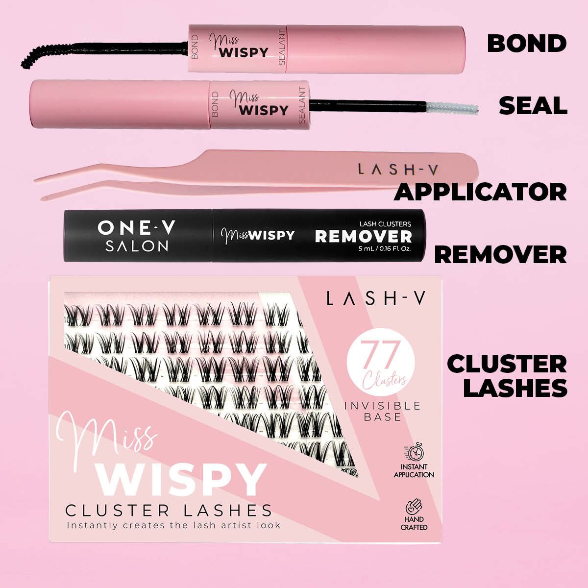 Miss Wispy Cluster Lashes - 77 Clusters Style 2 Pointed Wispies Complete Kit False Eyelashes One V Salon