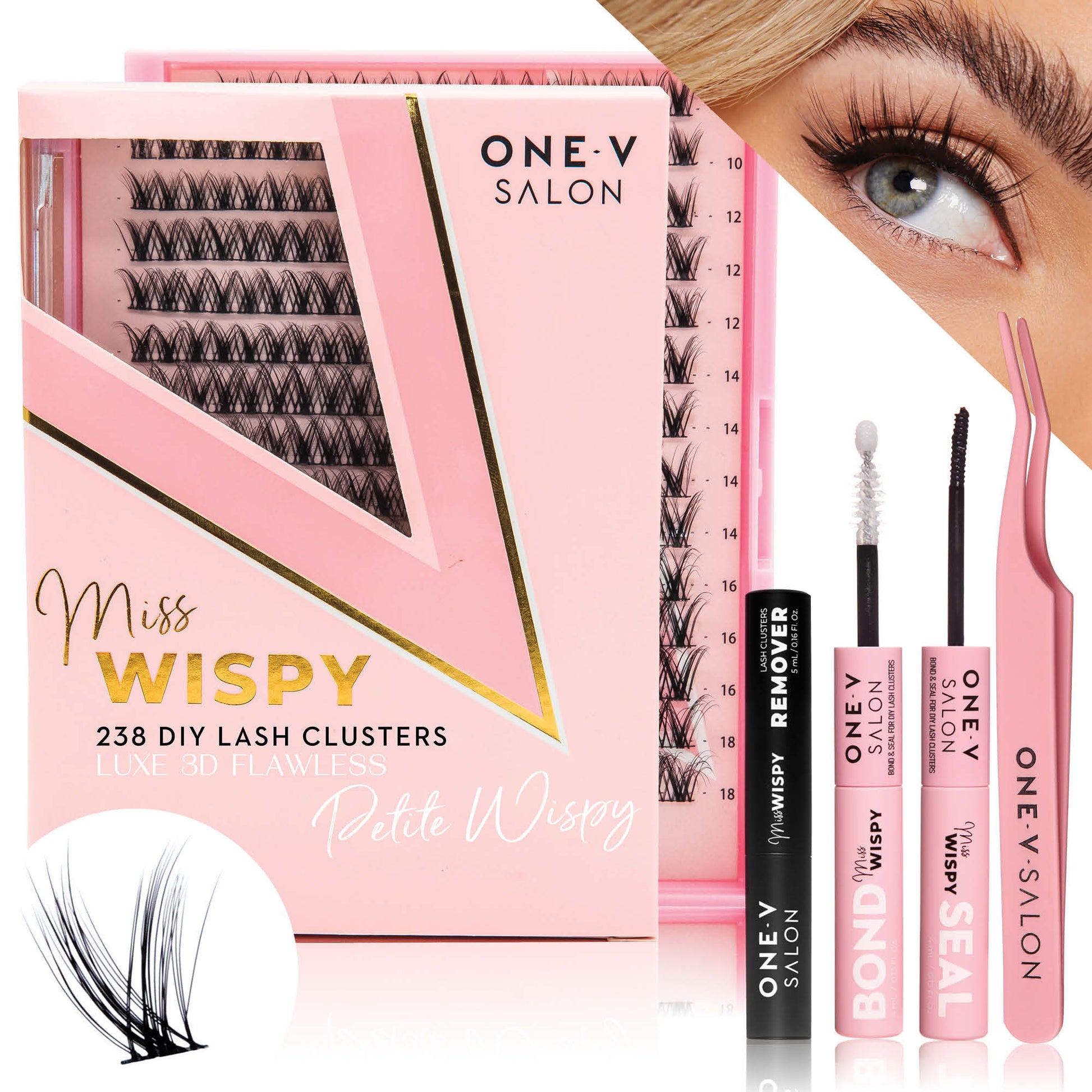 Luxe 3D Flawless -PETITE WISPY- 238 DIY Cluster Lashes Complete Kit False Eyelashes One V Salon