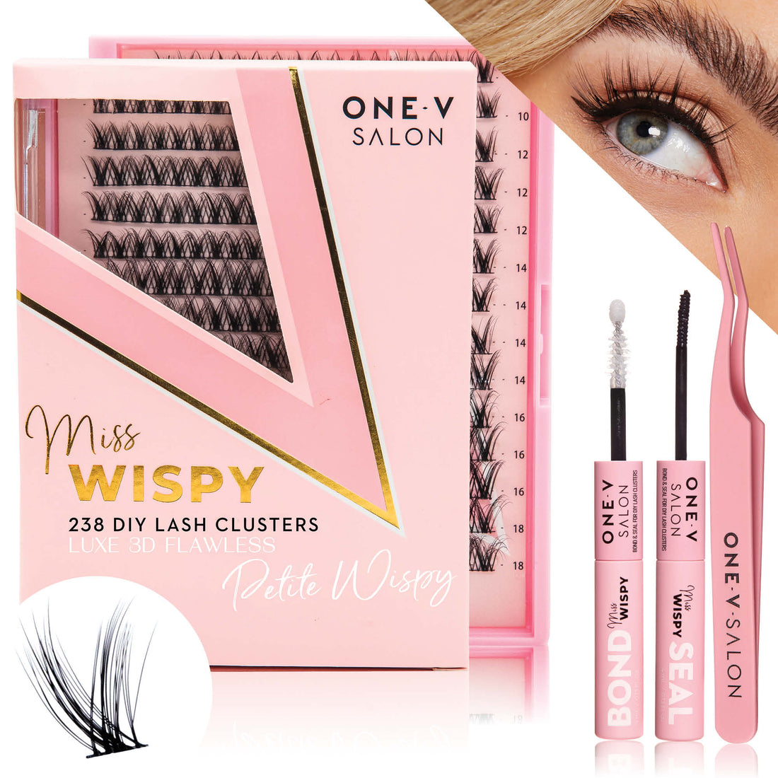 Luxe 3D Flawless -PETITE WISPY- 238 DIY Cluster Lashes Combo Kit False Eyelashes One V Salon