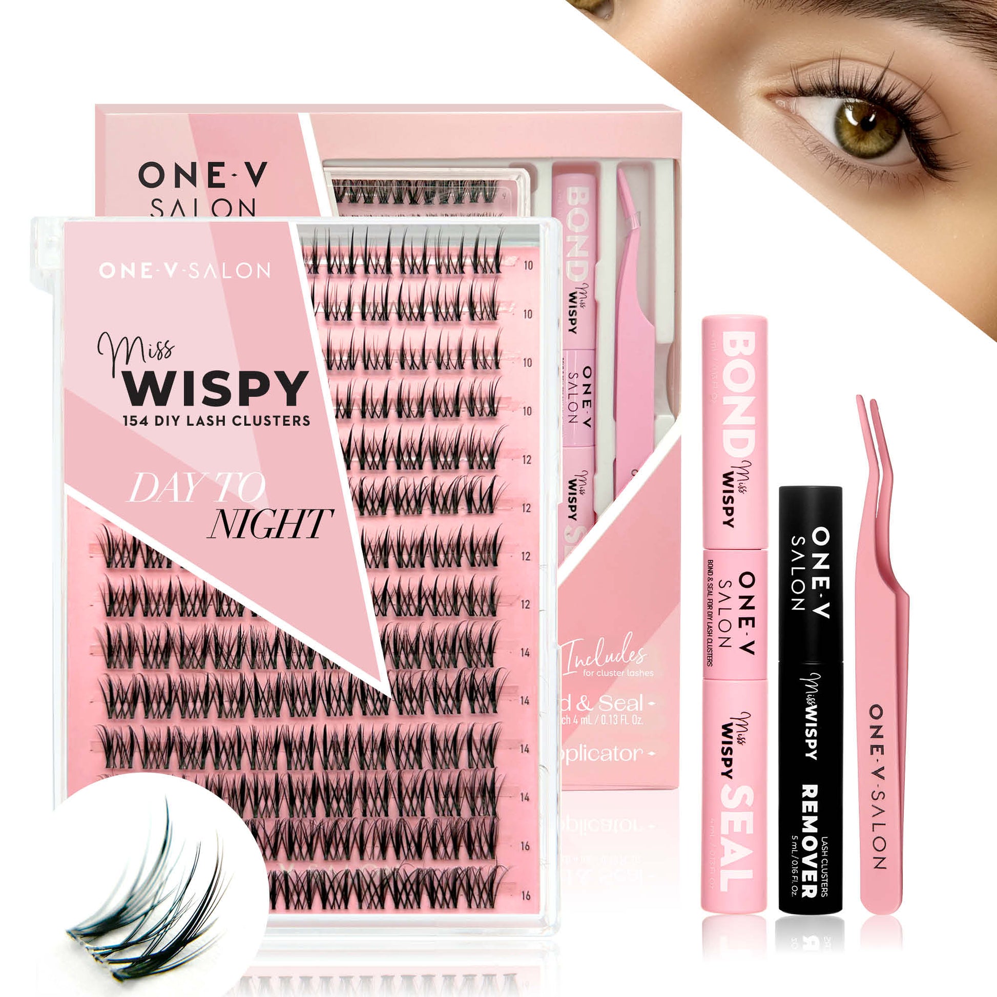 DIY Cluster Lashes Day to Night - 154 Cluster Lashes Complete Kit False Eyelashes ONE V SALON