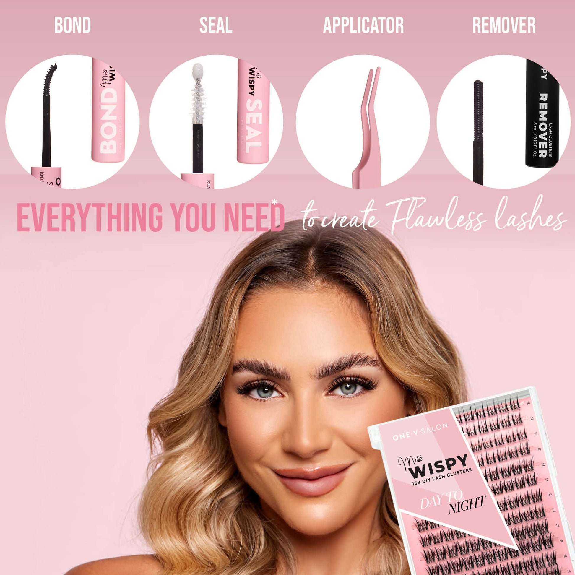 DIY Cluster Lashes Day to Night - 154 Cluster Lashes Complete Kit False Eyelashes ONE V SALON