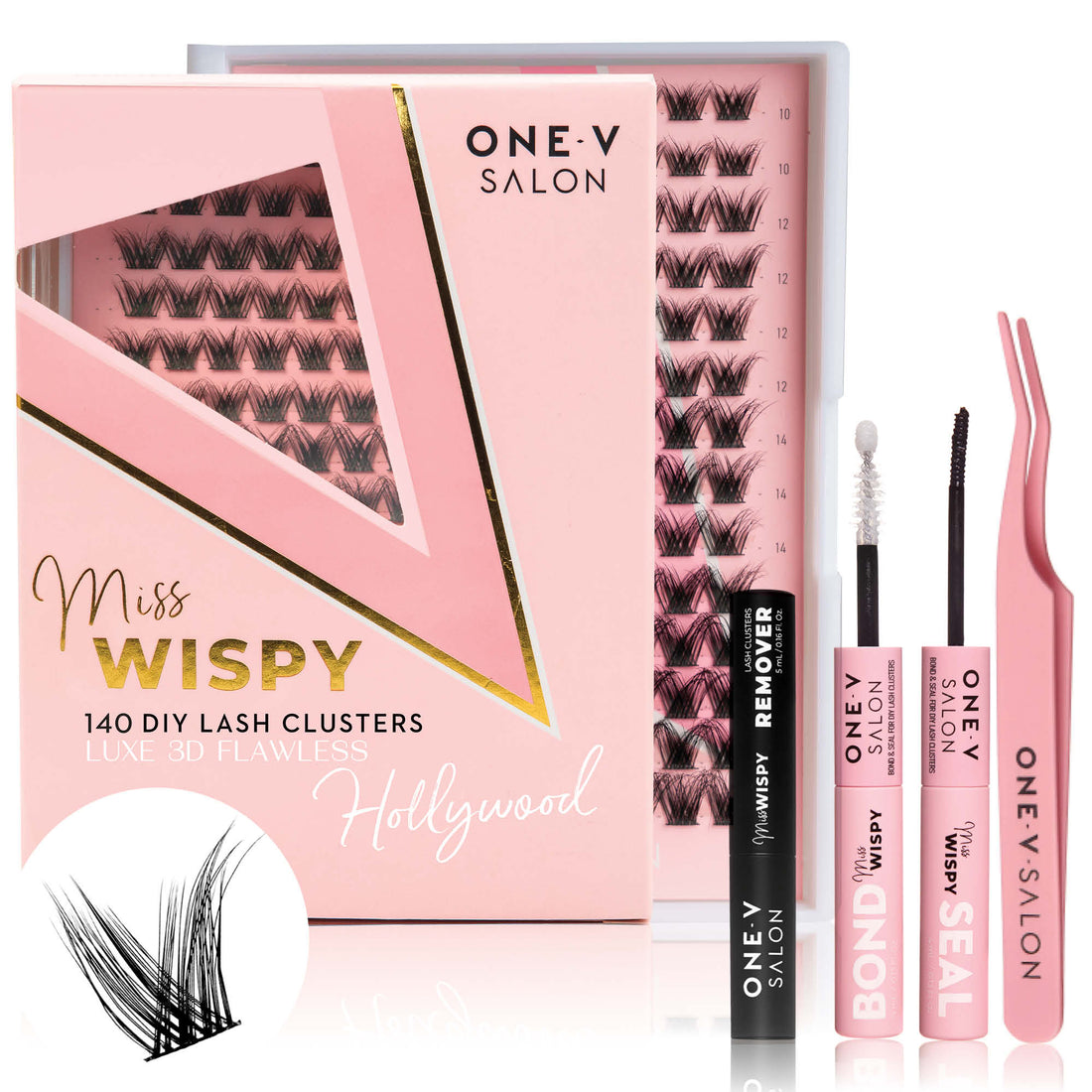 Luxe 3D Flawless -Hollywood - 140 DIY Cluster Lashes Complete Kit False Eyelashes One V Salon
