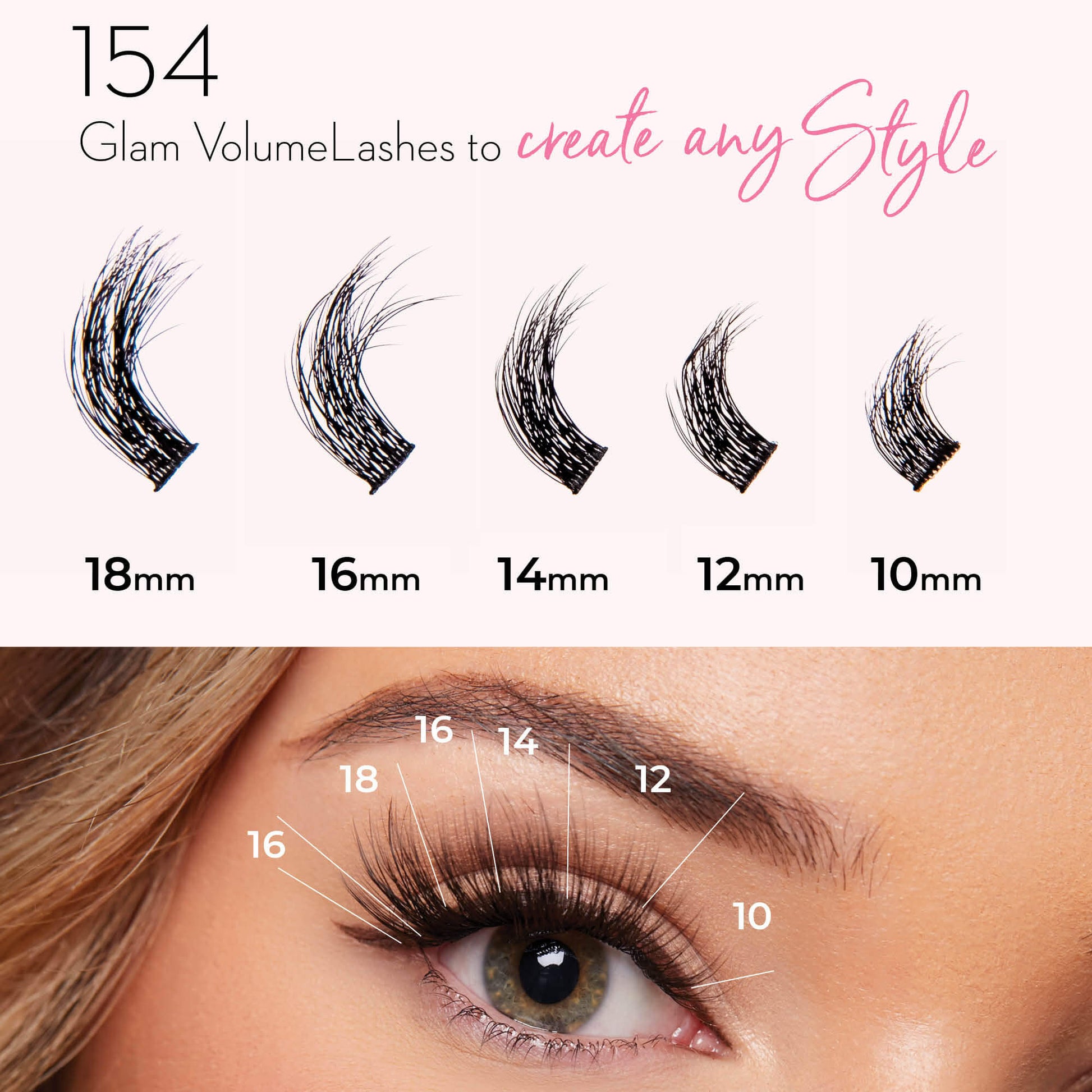 Luxe 3D Flawless -Glam Volume - 154 DIY Cluster Lashes Combo Kit False Eyelashes One V Salon
