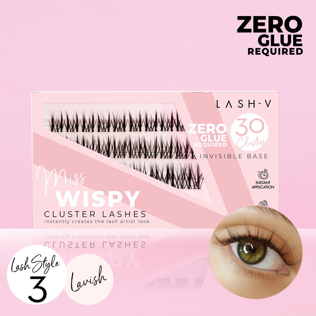 Miss Wispy Cluster Lashes - No Glue - 30 Clusters False Eyelashes One V Salon Lash Style 3 - Lavish