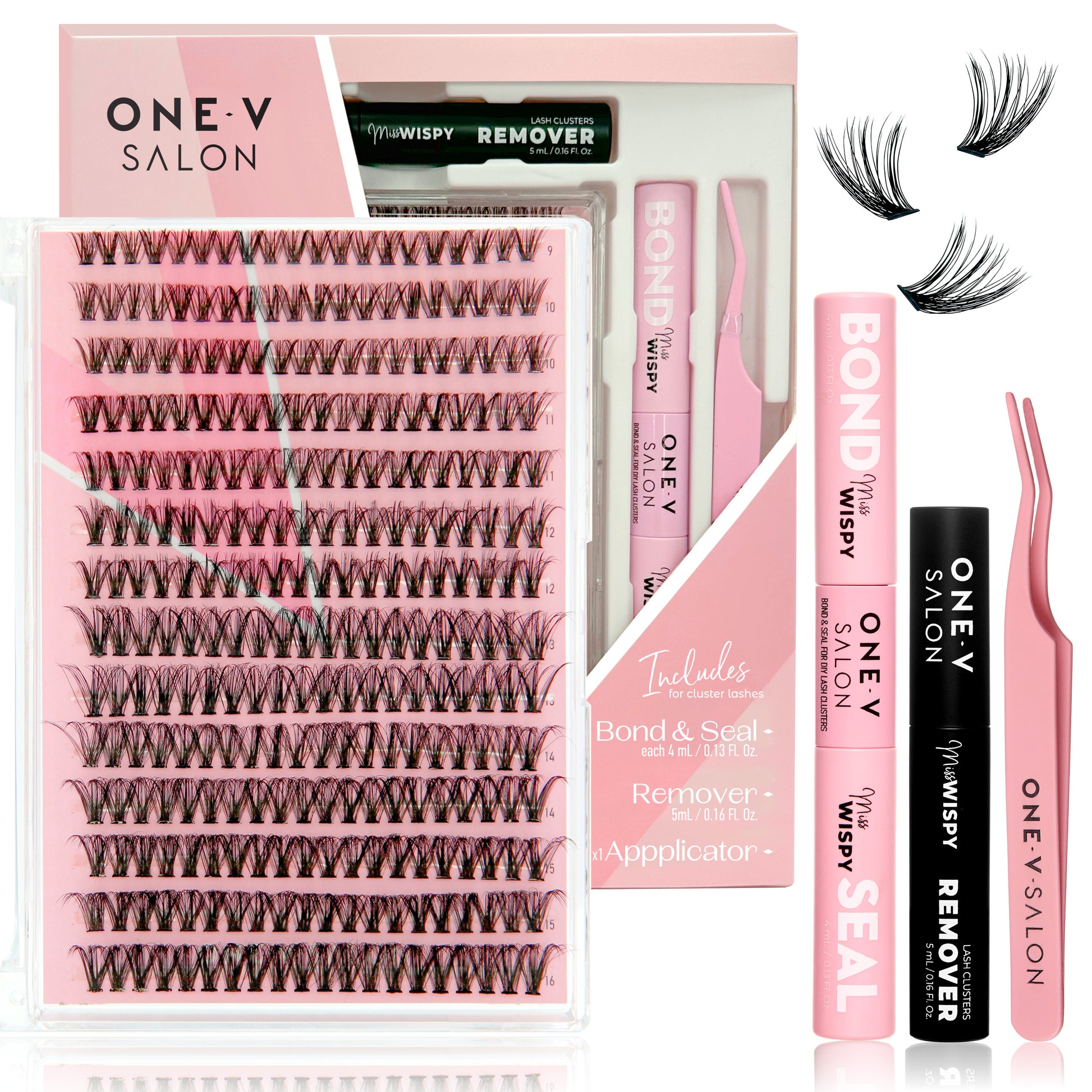 DIY Lash Cluster Kit - 40D Mega Volume Complete Kit (includes Bond & Seal, Applicator, Remover) False Eyelashes One V Salon