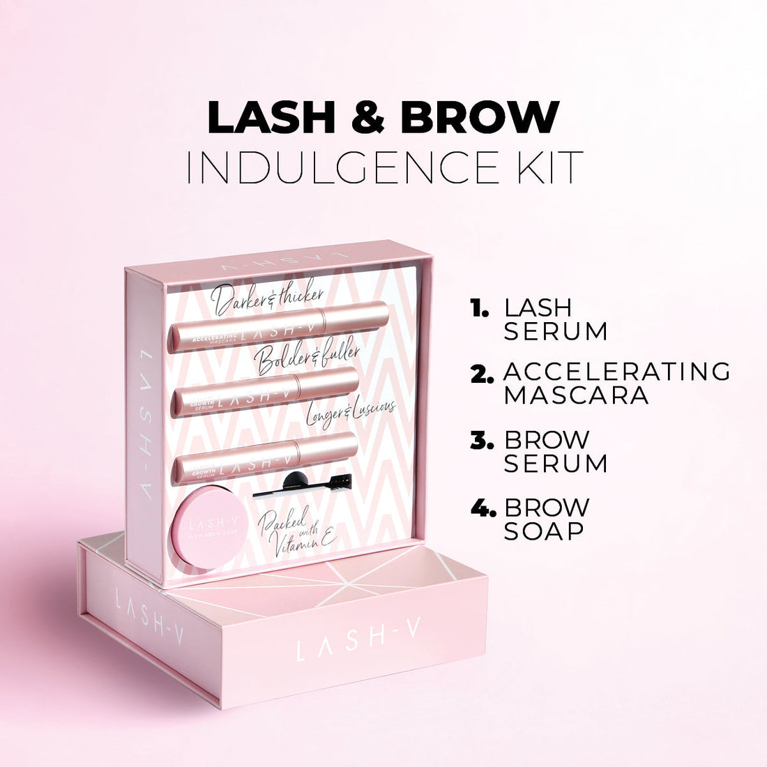 Indulgence Lash & Brow Growth Kit - Lash & Brow Growth Serums + Mascara +Brow Soap Lash & Brow Growth Treatments LASH V