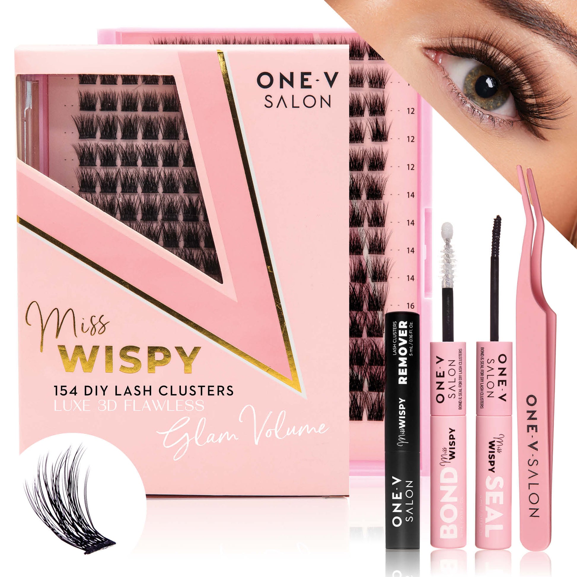 Luxe 3D Flawless -Glam Volume - 154 DIY Cluster Lashes Complete Kit False Eyelashes One V Salon   