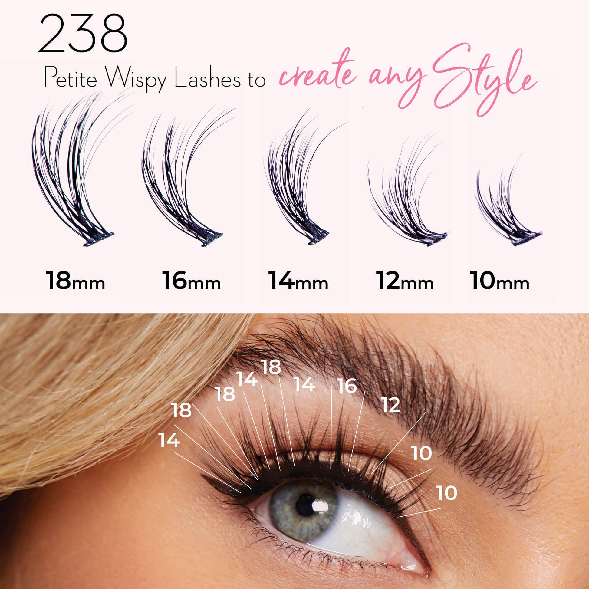 Luxe 3D Flawless -PETITE WISPY- 238 DIY Cluster Lashes Complete Kit False Eyelashes One V Salon   