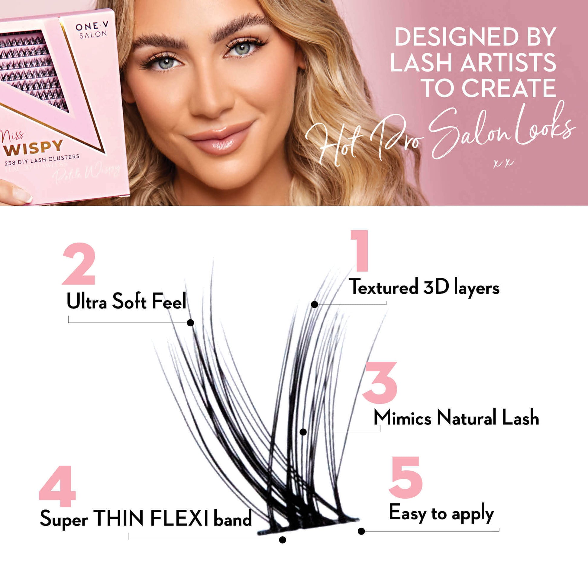 Luxe 3D Flawless -PETITE WISPY- 238 DIY Cluster Lashes Complete Kit False Eyelashes One V Salon   