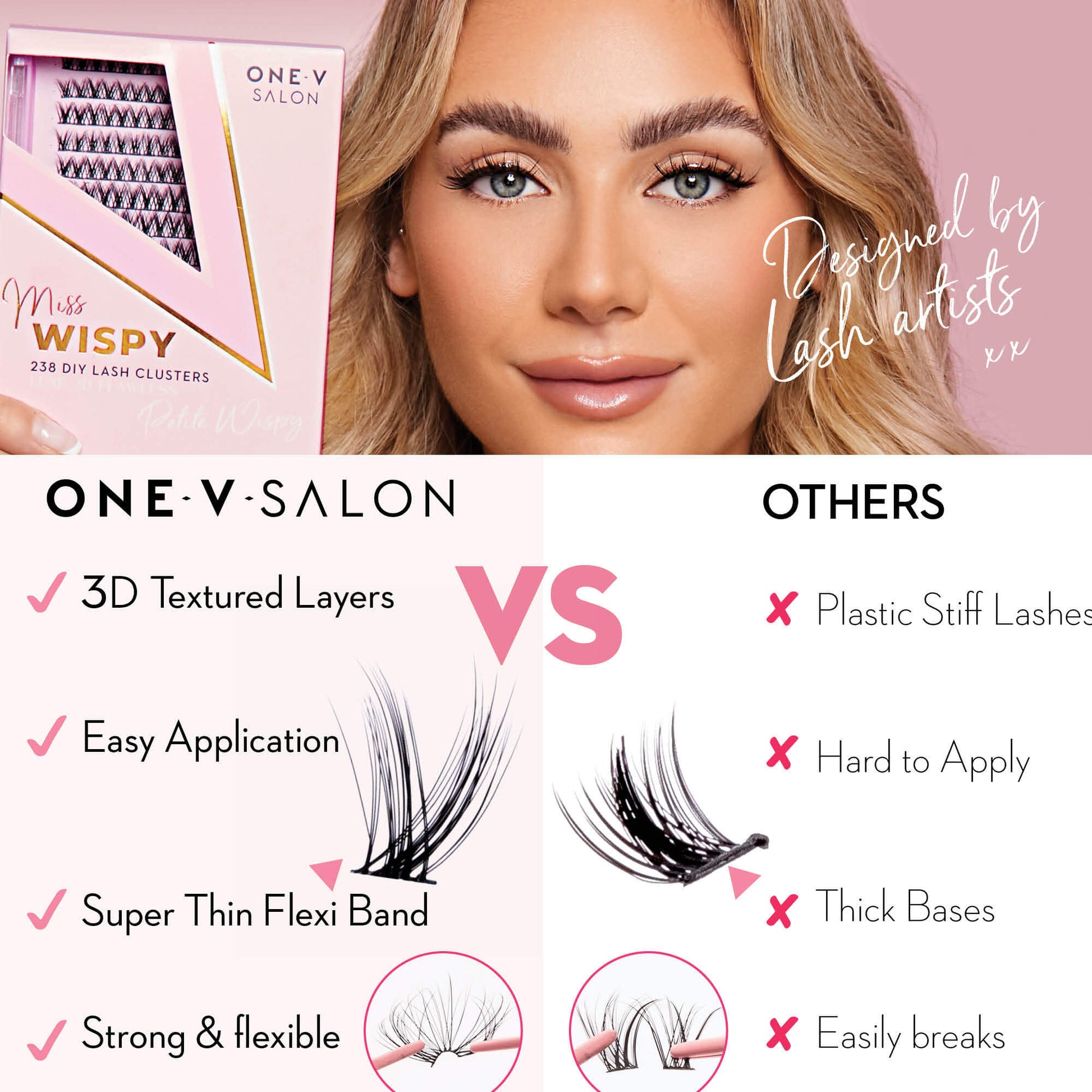 Luxe 3D Flawless -PETITE WISPY- 238 DIY Cluster Lashes With Bond and Seal Kit False Eyelashes ONE V SALON