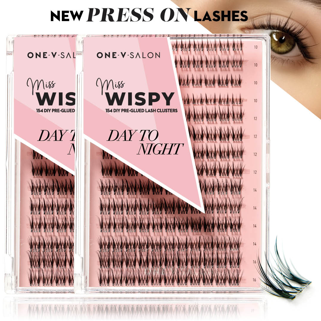 2x Day to Night Press-On Pre-Glued Wispy Cluster Lashes False Eyelashes ONE V SALON