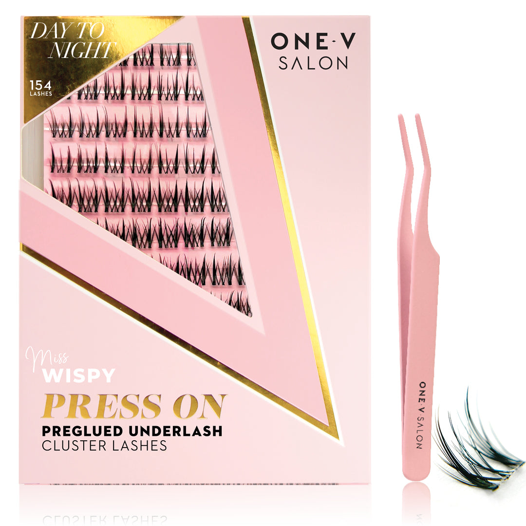 Day to Night Press-On Pre-Glued Wispy Cluster Lashes & Applicator False Eyelashes ONE V SALON