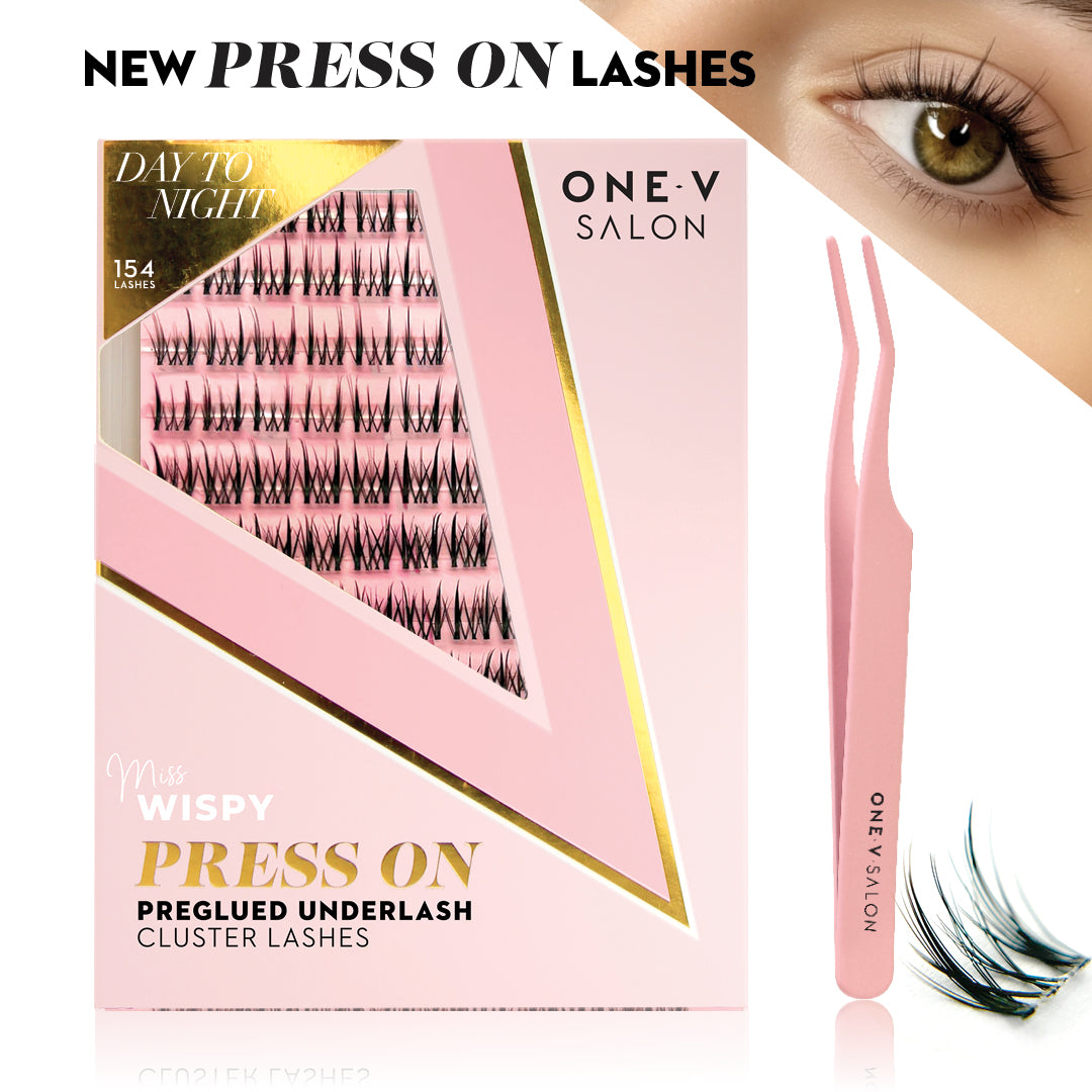 Day to Night Press-On Pre-Glued Wispy Cluster Lashes & Applicator False Eyelashes ONE V SALON