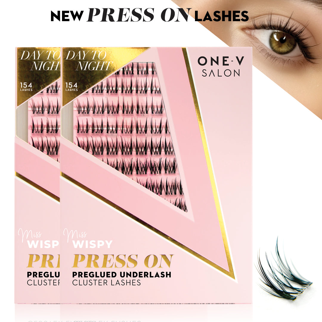 2x Day to Night Press-On Pre-Glued Wispy Cluster Lashes False Eyelashes ONE V SALON